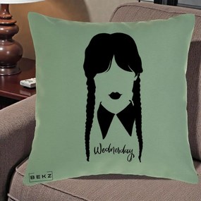 Perna Personalizata Wednesday Addams Silueta Alb-Negru, 40x40 cm, Verde, Husa Detasabila, Perna Inclusa, BEKZ®