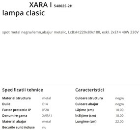Aplica de perete / tavan moderna cu 2 spoturi XARA I negru/lemn