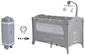 Patut pliant transformabil in tarc copii NOVOKIDS™ Onceuponatime NEST, 62X125 cm, 2 Niveluri, Jucarie Carusel muzical, Fermoar acces lateral, Gri