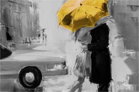 Tablou - Cuplu în dragoste sub o umbrelă, galben (90x60 cm)
