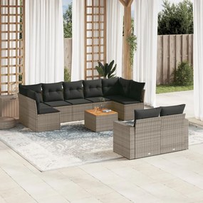 vidaXL Set mobilier de grădină cu perne, 10 piese, gri, poliratan