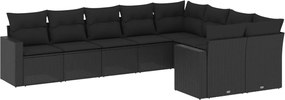 vidaXL Set mobilier de grădină cu perne, 9 piese, negru, poliratan