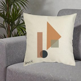 Perna Decorativa Geometric Bauhaus Triunghi, 40x40 cm, Ecru, Husa Detasabila, Perna Inclusa, BEKZ®