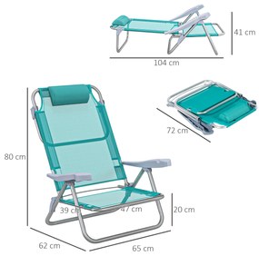 Outsunny Set 2 Scaune de Camping Pliabile cu Tetieră Căptușită și Spătar Reglabil în 6 Poziții, 62x65x80 cm, Albastru | Aosom Romania