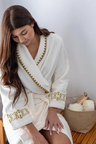 Halat de baie unisex MONDRIAN L Alb crem / Ecru