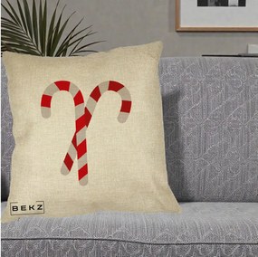 Perna Decorativa Candy Cane de Craciun, 40x40 cm, Crem, Husa Detasabila, Perna Inclusa, BEKZ®