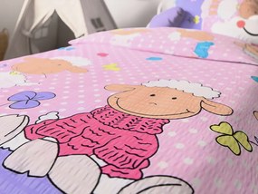 Lenjerie de pat creponata pentru patut OITE roz Dimensiune lenjerie de pat: 45 x 65 cm | 90 x 135 cm