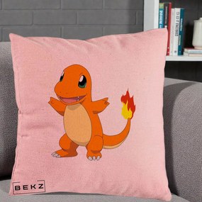 Perna Personalizata Charmander Pokemon, 40x40 cm, Roz, Husa Detasabila, Perna Inclusa, BEKZ®