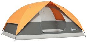 Outsunny Cort de Camping pentru 3 Persoane cu Port de Încărcare, Buzunare și Geantă, 205x275x135 cm, Portocaliu | Aosom Romania