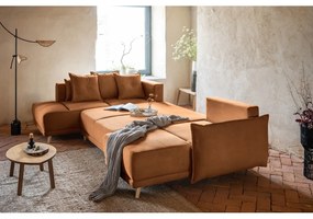 Colțar cărămiziu extensibil cu tapițerie din catifea reiată (colț stânga/în formă de "U") Lazy Lukka – Miuform