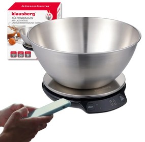 Cantar de bucatarie cu bol Klausberg KB 7939, 5 Kg, Bluetooth, Aplicatie mobila, LED, Tare, Lichide, 4 valori nutritive, Inox