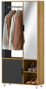 HOMCOM Dulap cameră penderie cu mirror, compartimente deschise, dulap și șipcă de suspendare, 80 x 30 x 170 cm, natural | Aosom Romania
