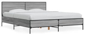 3280010 vidaXL Cadru de pat, gri sonoma, 160x200 cm, lemn prelucrat și metal