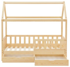 Patut Marli 90 x 200 cm cu 2 sertare si grilaj sipci - natural