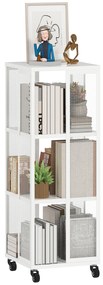 HOMCOM Bibliotecă Modernă cu 3 Rafturi și Roți, 35x35x99 cm, Alb | Aosom Romania