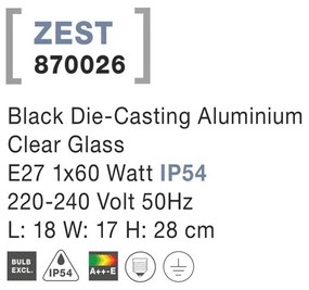 Aplica de perete pentru iluminat exterior IP54 ZEST NVL-870026