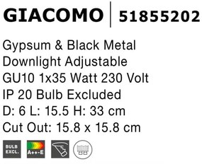 Spot ajustabil design modern incastrabil GIACOMO alb/negru H-28cm