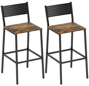 HOMCOM Set 2 Scaune Bar Stil Industrial cu Spătar și Suport pentru Picioare Maro | Aosom Romania
