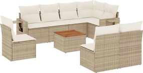 vidaXL Set canapele de grădină, 9 piese, cu perne, bej, poliratan