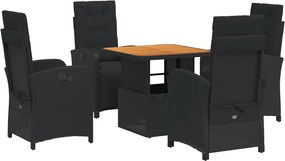vidaXL Set mobilier de grădină cu perne, 5 piese, negru, poliratan
