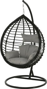 Scaun suspendat TARINO cu suport, negru/perna gri