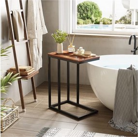 Masuta laterala GLINT cu decor de nuc, neagra