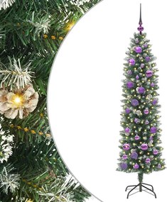 vidaXL Copac Artificial Slăb de Crăciun cu 150 LED Verde și alb 150 cm