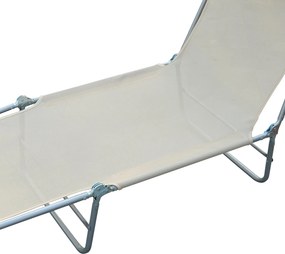 Outsunny Sezlong Pliabil pentru Grădină, Spătar Reclinabil, Confortabil, din Textilena, Crem, 182x56x28cm | Aosom Romania