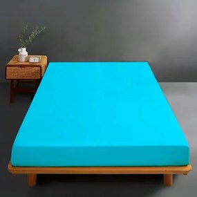 Cearceaf de pat cu elastic, 140x200cm, bumbac, turcoaz
