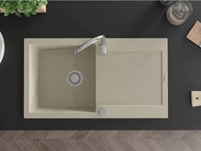 Mexen Leo chiuvetă de bucătărie din granit cu 1 compartiment cu scurgător 900 x 500 mm, bej, sifon crom - 6501901010-69