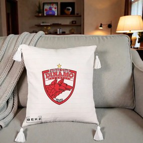 Perna Personalizata FC Dinamo Bucuresti 1948 Fotbal, 40x40 cm, Bej cu Franjuri, Husa Detasabila, Perna Inclusa, BEKZ®