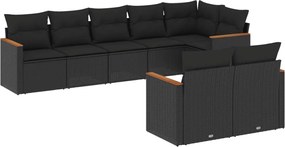 vidaXL Set mobilier de grădină cu perne, 8 piese, negru, poliratan