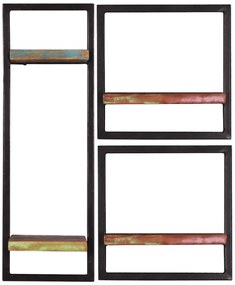 Set rafturi de perete din lemn reciclat colorat, 3 buc