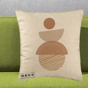 Perna Decorativa Geometric Boho Forme Terracotta, 40x40 cm, Bej, Husa Detasabila, Perna Inclusa, BEKZ®