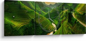 Tablou - Terase de orez Mu Cang Chai (cu ceas) (90x30 cm)