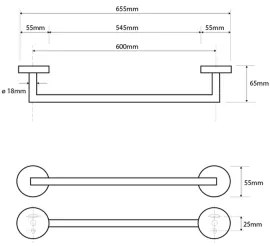 Sapho – Suport pentru prosoape de perete X-ROUND, 6,5 x 65,5 cm, crom lucios