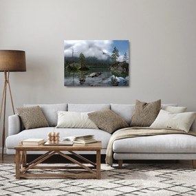 Tablou pe sticlă cu pomi în lac (70x50 cm)