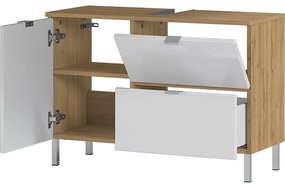 Dulap sub chiuvetă în decor de stejar Germania Mauresa, lățime 80 cm, alb