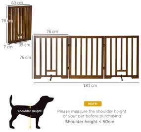 PawHut Barieră Pliabilă pentru Câini cu 3 Panouri și Picioare de Sprijin, Poartă din Lemn pentru Animale, pentru Scări, Maro | Aosom Romania