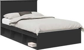 vidaXL Cadru de pat cu headboard Negru 135 x 190 cm Lemn de pin masiv