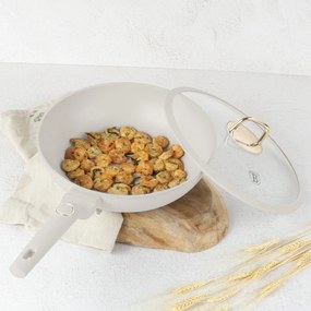 Tigaie wok cu capac 28 cm, 3,2L Sahara Berlinger Haus BH 8064, antiaderenta, crem