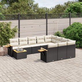 vidaXL Set canapele de grădină cu perne, 11 piese, negru, poliratan