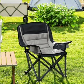 Outsunny Scaun de Camping Pliabil cu 2 Suporturi pentru Pahare și Buzunare Laterale, 99x71x103 cm, Gri | Aosom Romania