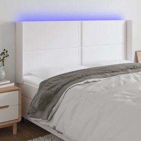 Tablie de pat cu LED, alb, 183x16x118 128 cm, piele ecologica 1, Alb, 183 x 16 x 118 128 cm