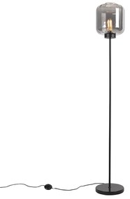 Lampa de podea de design neagră cu sticlă fumurie - Qara