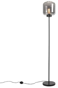 Lampa de podea de design neagră cu sticlă fumurie - Qara