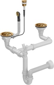 Sifon Push to Open Quadron finisaj cupru pentru chiuvete 2 cuve