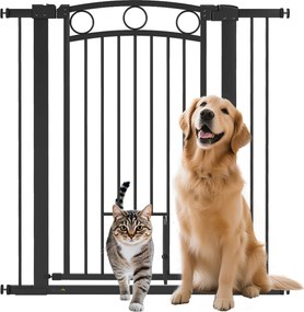 PawHut Poartă pentru animale de companie înaltă de 106 cm cu lățime reglabilă, ușă integrată pentru pisici, pentru scări și tocuri de ușă, Negru | Aosom Romania
