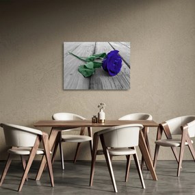 Tablou pe sticlă - Trandafir albastru cu tulpina verde (70x50 cm)