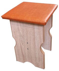 Taburet dining, 32x32x46 cm, tapitat piele ecologica, culoare maro/sonoma, pal 18 mm